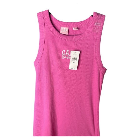 NWT Gap × Barbie™ Kids Arch Logo Rib Pink Tank Dress size 6/7 Small - Picture 3 of 5
